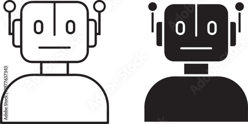 A simple black and white illustration of two robots side by side