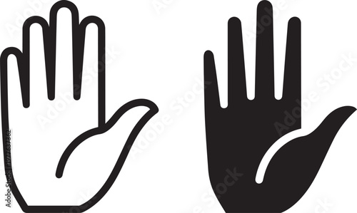 A graphic illustration of two hands with palms facing forward in black and white