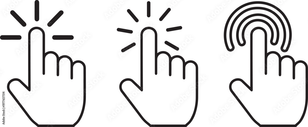 Fototapeta premium A set of hand icons with fingers clicking and touching on a digital interface
