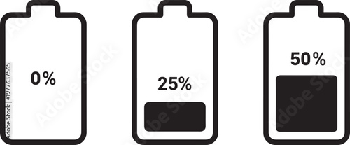 A graphic illustration of three battery icons showing different levels of charge