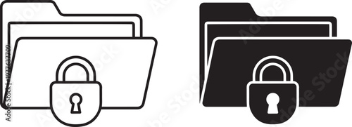 A graphic illustration of secure file folders with padlocks in black and white