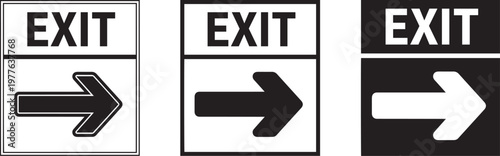 A set of exit signs with arrows pointing to the right on a white background
