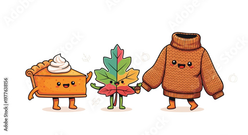 cartoon characters celebrating fall season.