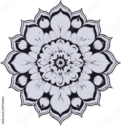 perfectly symmetrical floral mandala, clean vector, boho mandala, smooth bezier curves, white background 1