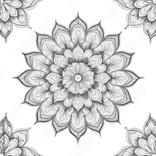 perfectly symmetrical floral mandala, clean vector, mehndi mandala, smooth bezier curves, white background 2