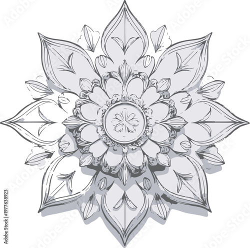 perfectly symmetrical floral mandala, clean vector, decorative symmetry emblem, smooth bezier curves, white background 1