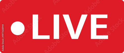 Live streaming icon with a recording dot for online broadcasting. Digital label represents real time video content. Vector graphic for social media stream design.