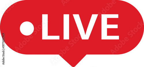 Live streaming icon with a recording dot for online broadcasting. Digital label represents real time video content. Vector graphic for social media stream design.