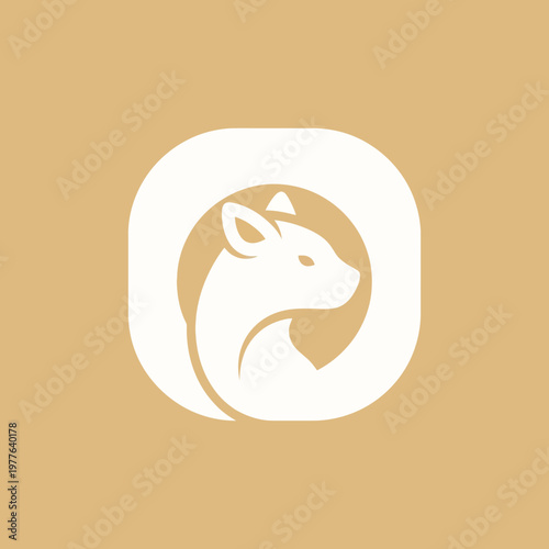 Elegant White Fox Head Logo Design on Golden Background.