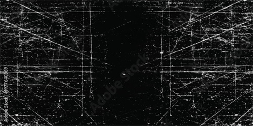 Abstract grunge black and white background with lines featuring a macro spiderweb pattern and dew drops on a nature net design