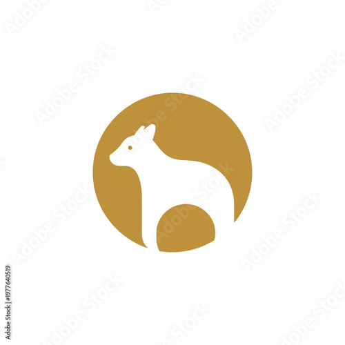 Minimalist White Dog Silhouette in Golden Circle Logo.