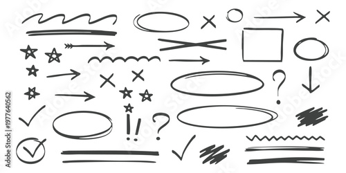 Tableau sur toile Hand drawn doodle set with arrows circles stars check marks and scribbles vector