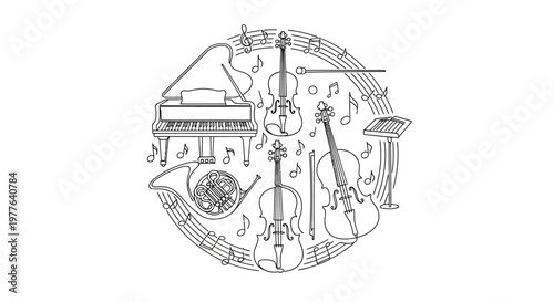 Classical Music Ensemble: Piano, Violin, Cello, French Horn with Notes