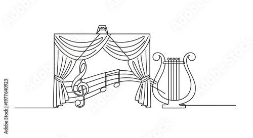 Classical Music Stage with Harp and Notes