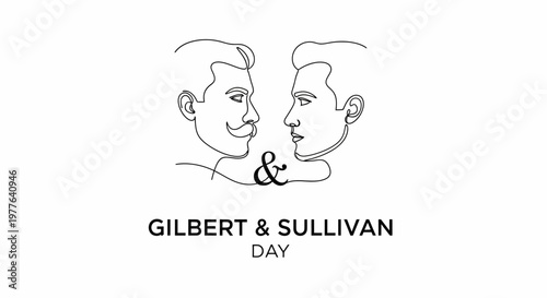 Gay Couple Love, Pride, LGBTQ+ Symbol, Line Art, Gilbert & Sullivan Day