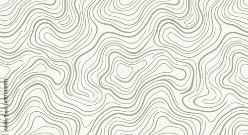 Seamless Abstract Topographic Pattern with Fluid Cream Organic Lines on White Background, Elegant Wavy Background Graphic with Editable Vector File for Modern Design Projects