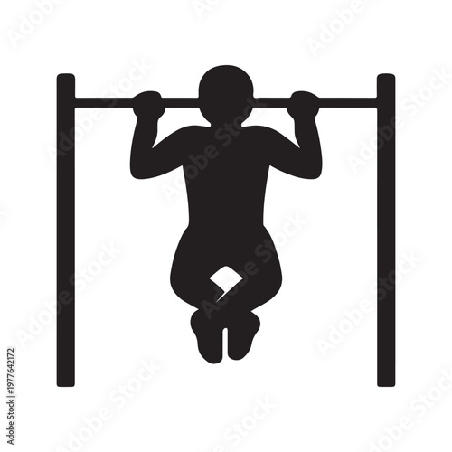 Silhouette of a person performing a pull-up exercise on a horizontal bar in a gym or park.