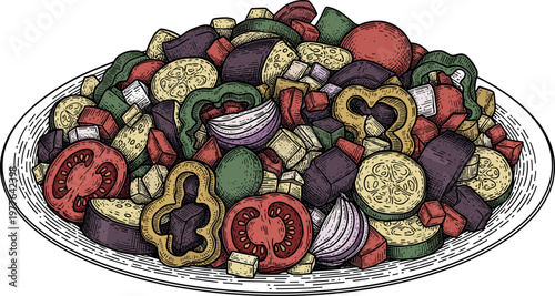 A colorful plate of mixed vegetables on transparent background