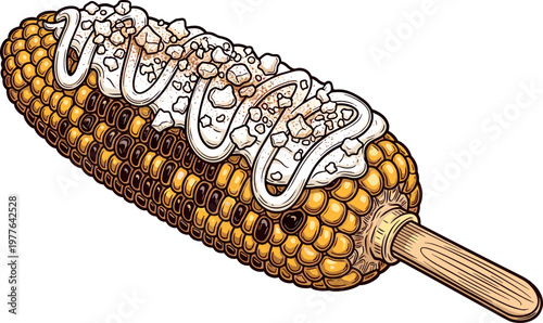 A delicious grilled corn on the cob with butter on transparent background