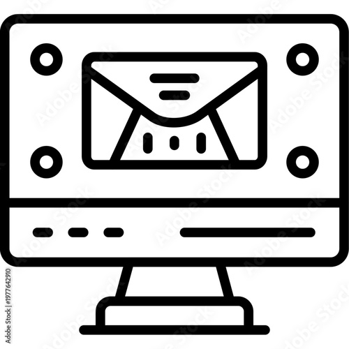 Vector illustration set of e-mail and e-commerce web icons featuring a mail button and envelope symbol on a computer monitor screen for business technology communication design