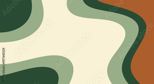 Abstract Vibrant Background with Wavy Liquid Shapes and Earthy Green Brown Orange and Cream Colors with Editable Vector File for Modern Designs.