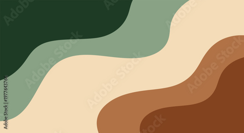 Abstract Earthy Background with Wavy Liquid Shapes and Soothing Green Brown Beige and Tan Colors with Editable Vector File for Modern Designs.