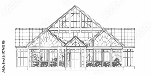 Detailed architectural sketch of a victorian era greenhouse structure