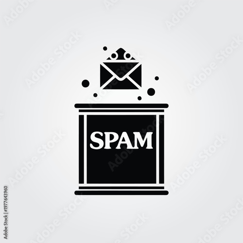 Editable Vector File of a minimalist icon depicting a spam mailbox with an envelope popping out, symbolizing unwanted emails and online security threats in a simple design
