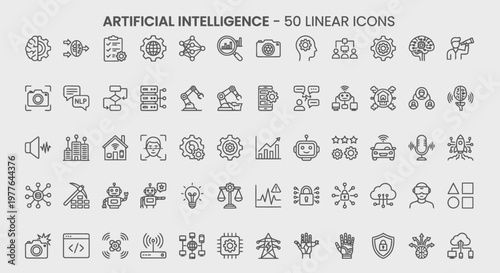 Artificial Intelligence Icons Set for Professional UI Design including Machine Learning and Data Science Symbols as an Editable Vector File for Web Projects