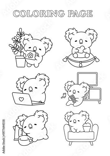 Photography Cute koala cartoon coloring illustration