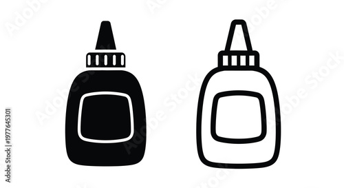 Two bottles of condiments displayed in a simple graphic silhouette