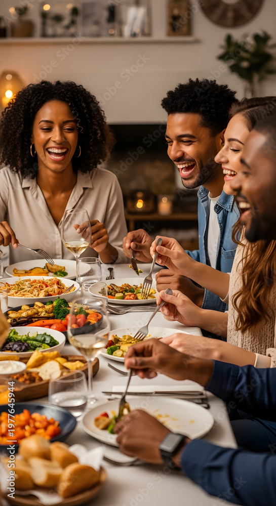 Fototapeta premium Friends Sharing Food at Dinner Table
