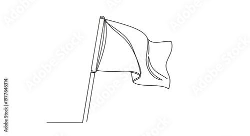 Continuous Line Drawing of a Waving Flag on Pole, Minimalist Style
