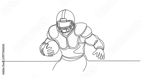 American Football Player Running with Ball, Single Line Drawing