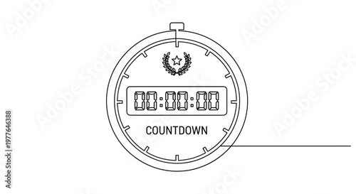 Digital Stopwatch Countdown Timer Line Art - Time Management, Speed, Sport, Competition