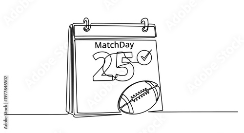 American Football Match Day Calendar Date 25 with Ball and Checkmark