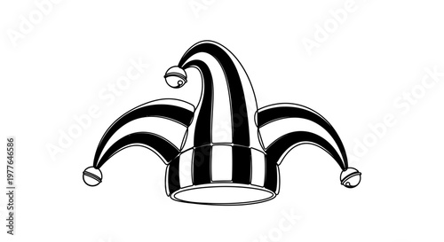 Jester Hat Black White Stripes Isolated Vector Illustration