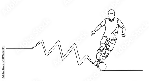 Soccer Player Dribbling Ball Minimalist Continuous Line Art