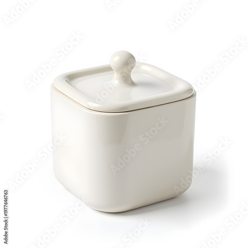 Elegant ceramic garlic storage container on white background, kitchen decor