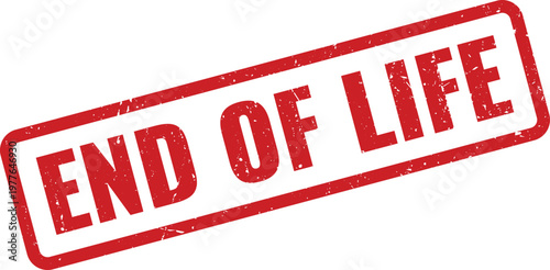 Red End Of Life grunge rubber stamp mark with worn texture for product status and documentation