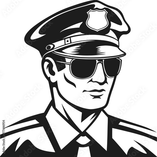 a black and white illustration of a police officer (1)(7)