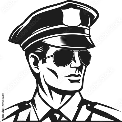 a black and white illustration of a police officer (1)