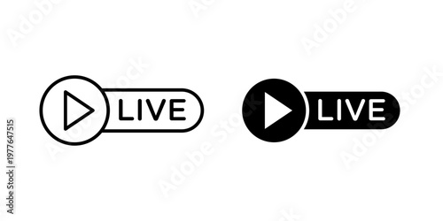 Live streaming icon in stroke and solid fill styles, isolated on white background. Ideal for video platforms, broadcasting apps, and real-time streaming interfaces.