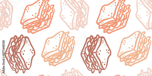 hand drawn sandwich seamless pattern in pastel boho colors minimalist food illustration for cafe menu and bakery packaging