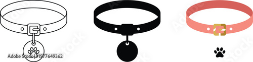 Pet collars, dog collars, pet accessories, collar icons, vector set