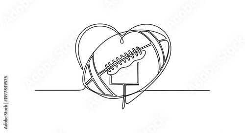 American Football Heart Symbol with Goal Post - One Line Drawing