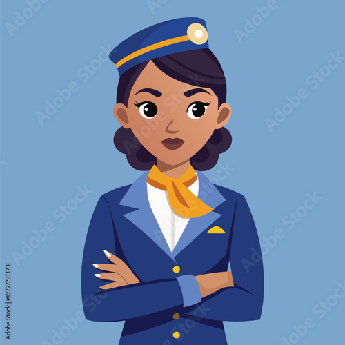 a beautiful female flight attendant standing with (3)