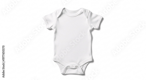 White Baby Bodysuit Isolated on White Background Clean Apparel Short Sleeves Cotton Infant Clothes with Snap Closures Newborn Onesie Clothing Simple Minimalist Design