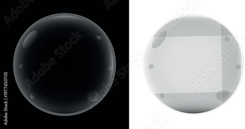 Two bubbles: one black and dark, the other white and light in contrast