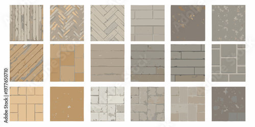 Collection of patterned tile samples in a grid arrangement